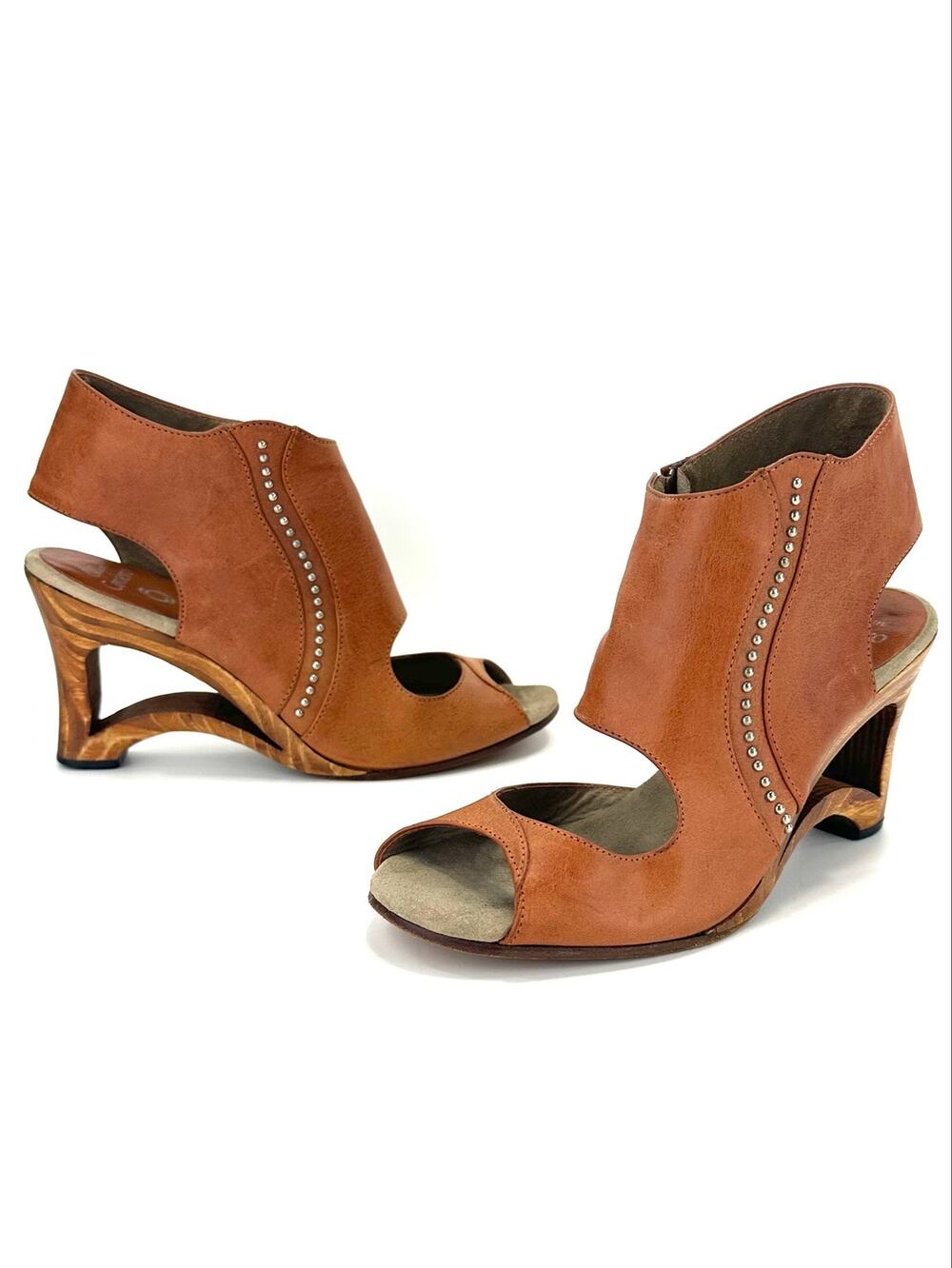 Calleen Cordero D'Orsay Wedge Sandal Size 7 Brown Leather Embellished Open-Toe